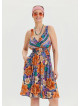 V Neck Robe Blue Patterned Casual Dress 4512